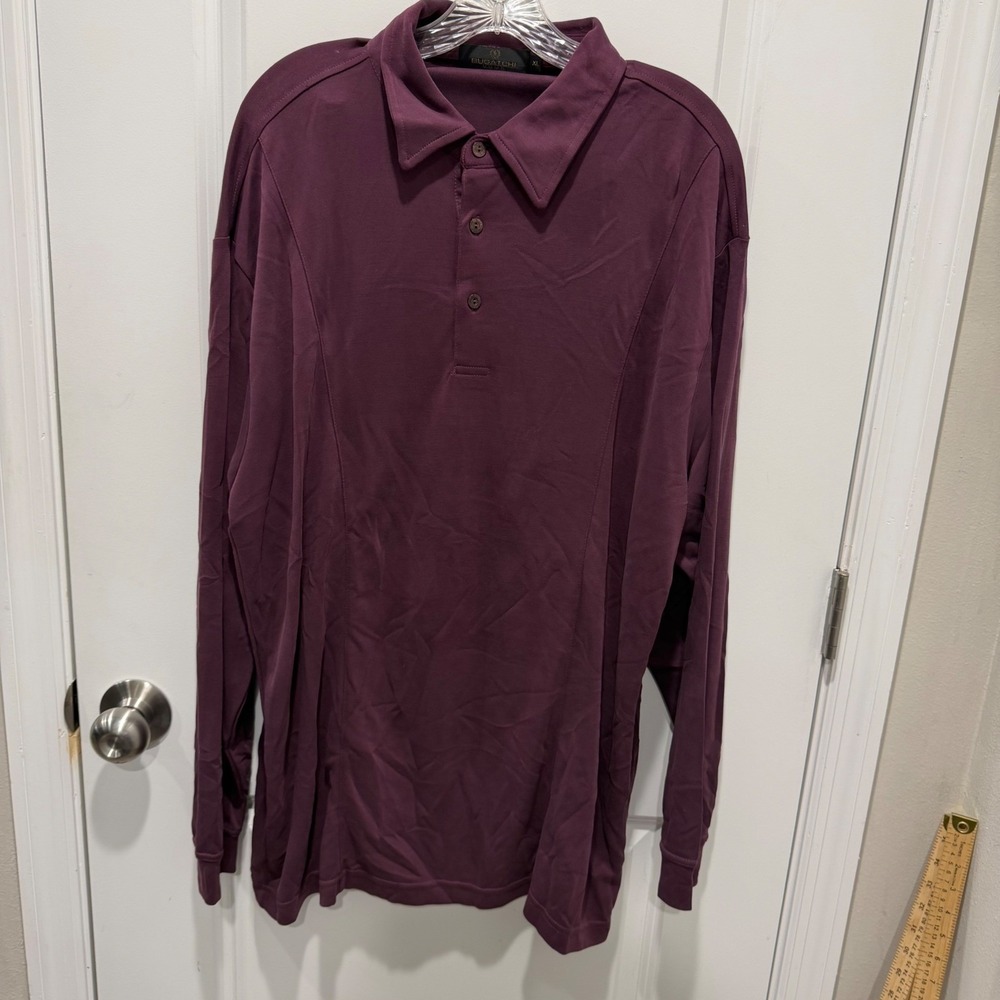 Bugatchi Mens Long Sleeve Polo‎ Shirt Modal Blend Plum Purple Size XL